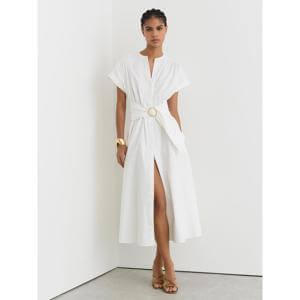 REISS Sally Cotton Short-Sleeve Belted Midi Dress